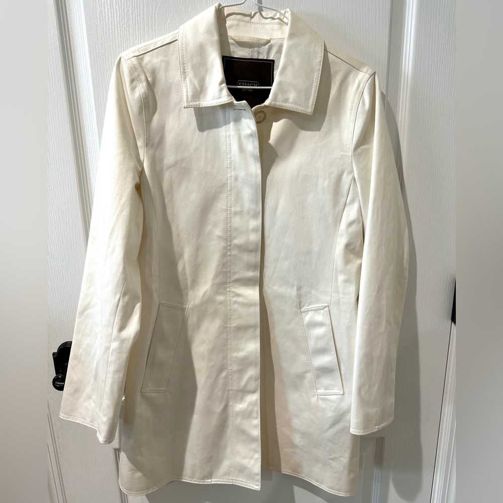 Coach White Classic A-Line Trench Coat Rain Jacket Sz S